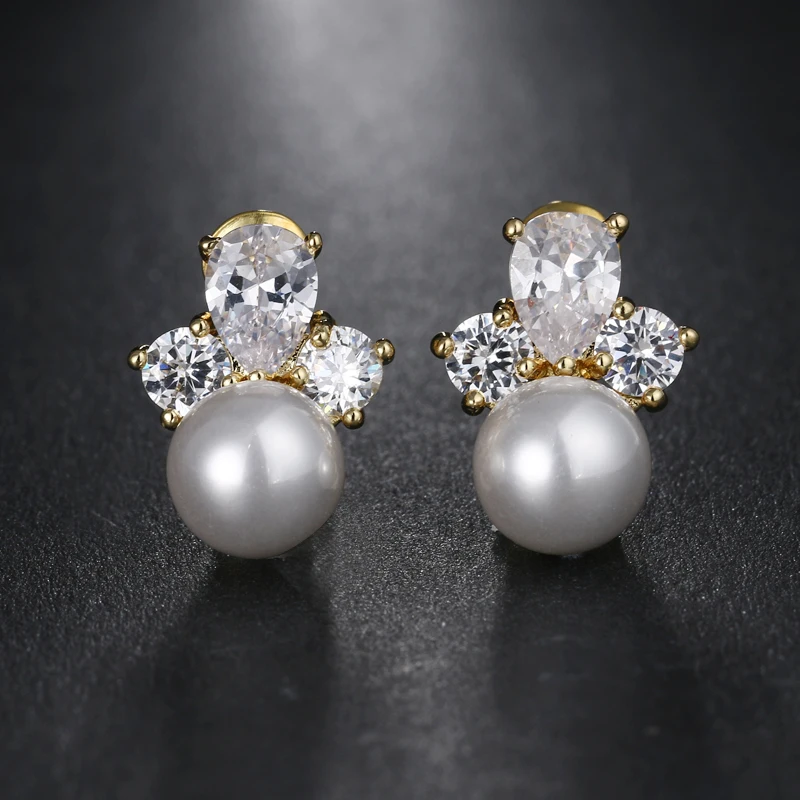 Женские серьги гвоздики с кристаллами и жемчугом|earrings gift|flower stud earringsfashion earrings |