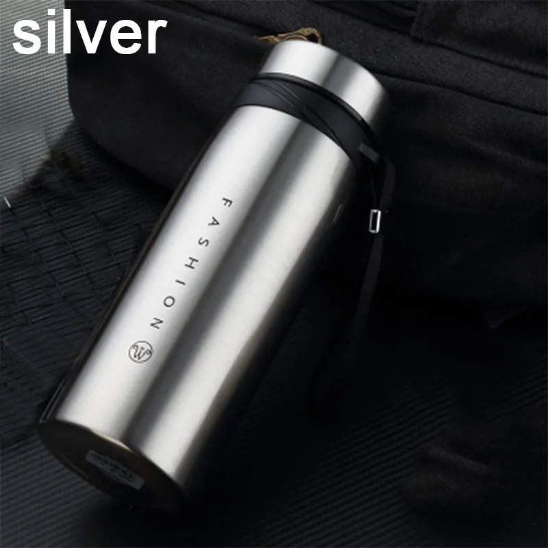 Silver 500/650/900/1100 мл Термальность бутылка Нержавеющая сталь чашки изолированные бутылки воды Портативный термос для путешествий Кофе кружка чашка - Цвет: Silver