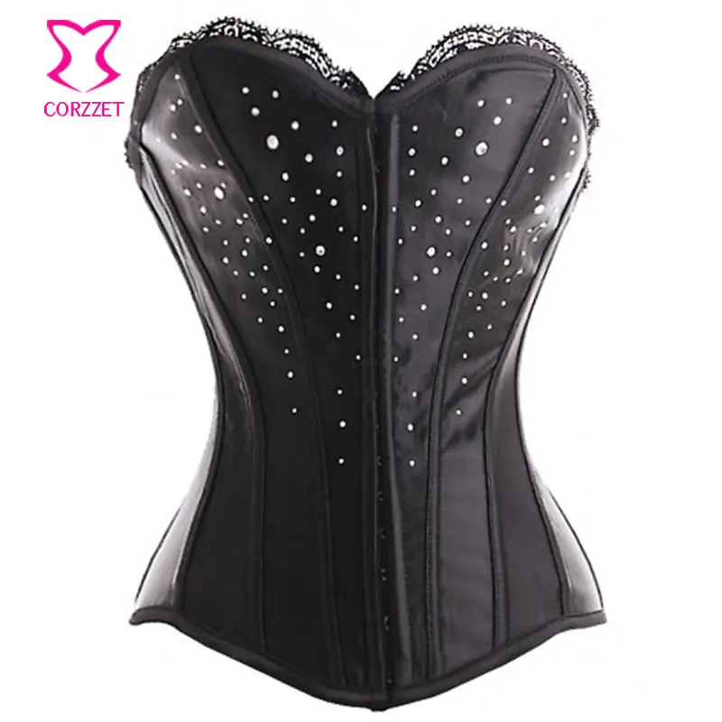 Черный кружевной топ атласная ткань бюстье корсет сексуальный обхват груди