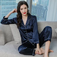 real silk pajama sets female summer long sleeve two piece 100 silk sleepwear woman soft cool nightwear homewear t77166