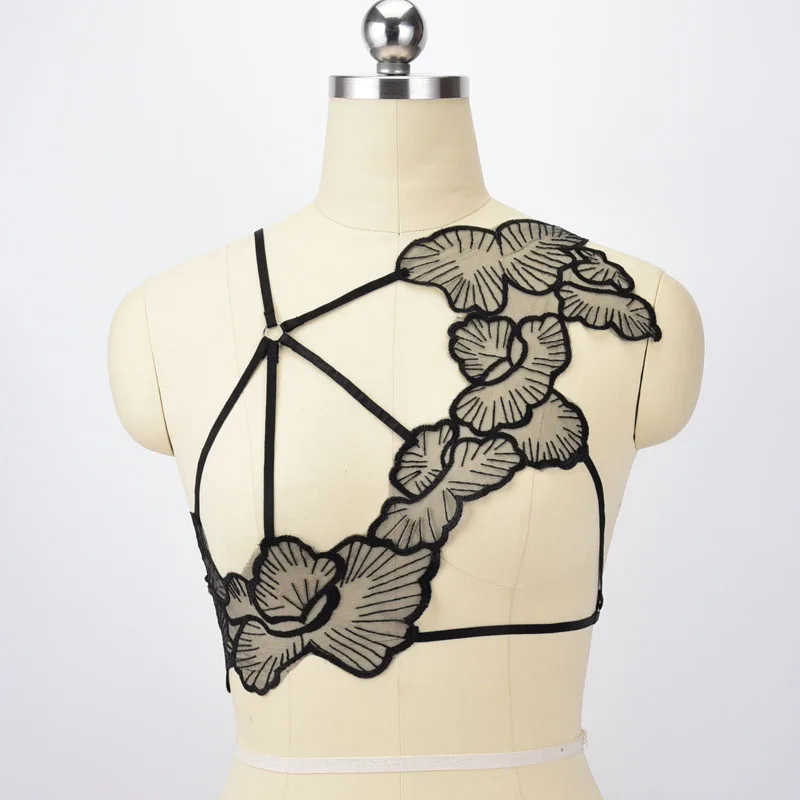 

Lace Harness Bra Sheer Flowers body Cage Bra Hollow Out Bralette Gothic Body Lace Harness Sexy Body Harness Bondage Fetish Top