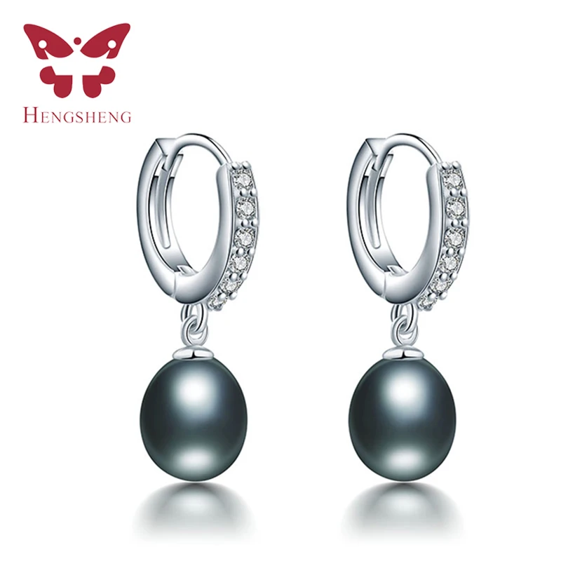 HENGSHENG Подлинная жемчужина Fine Jewelry Серьги натуральным пресноводным жемчугом 2018