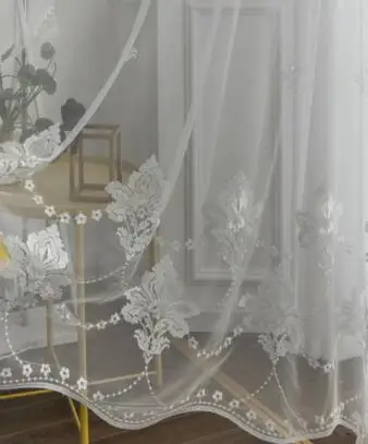 white tulle Белый/серый вышитый тюль штора прозрачная занавеска для гостиной спальни дома деко Цветочная вуаль занавеска для балкона на заказ - Цвет: white tulle