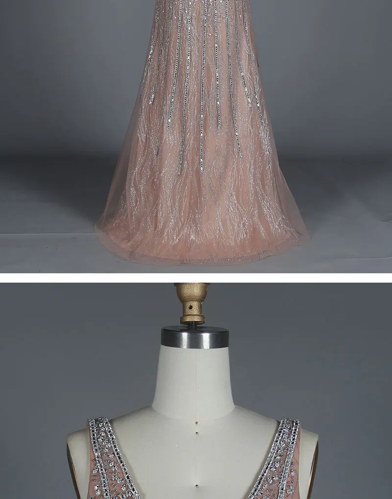 Vestido De Festa2019 новое вечернее платье, милое Розовое Кружевное длинное вечернее платье с v-образным вырезом, вечерние платья невесты, сексуальные платья с открытой спиной и жемчугом для танцев