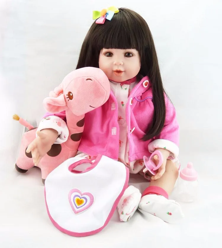 

20'' Silicone Reborn Girl Baby Doll Toys 50cm Vinyl Pink Princess Babies Dolls With plush giraffe Birthday Limited Edition Doll