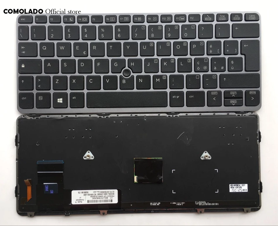 Итальянская Клавиатура для ноутбука HP EliteBook 820 G1 G2 Серебристая Рамка с подсветкой