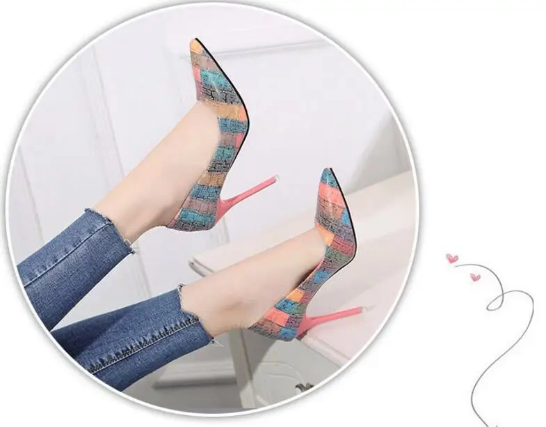 Туфли женские с острым носком тонкий каблук 10 см в полоску высокий