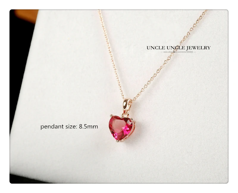 Ожерелье с подвеской в форме сердца розовое золото светло-красное циркониевое