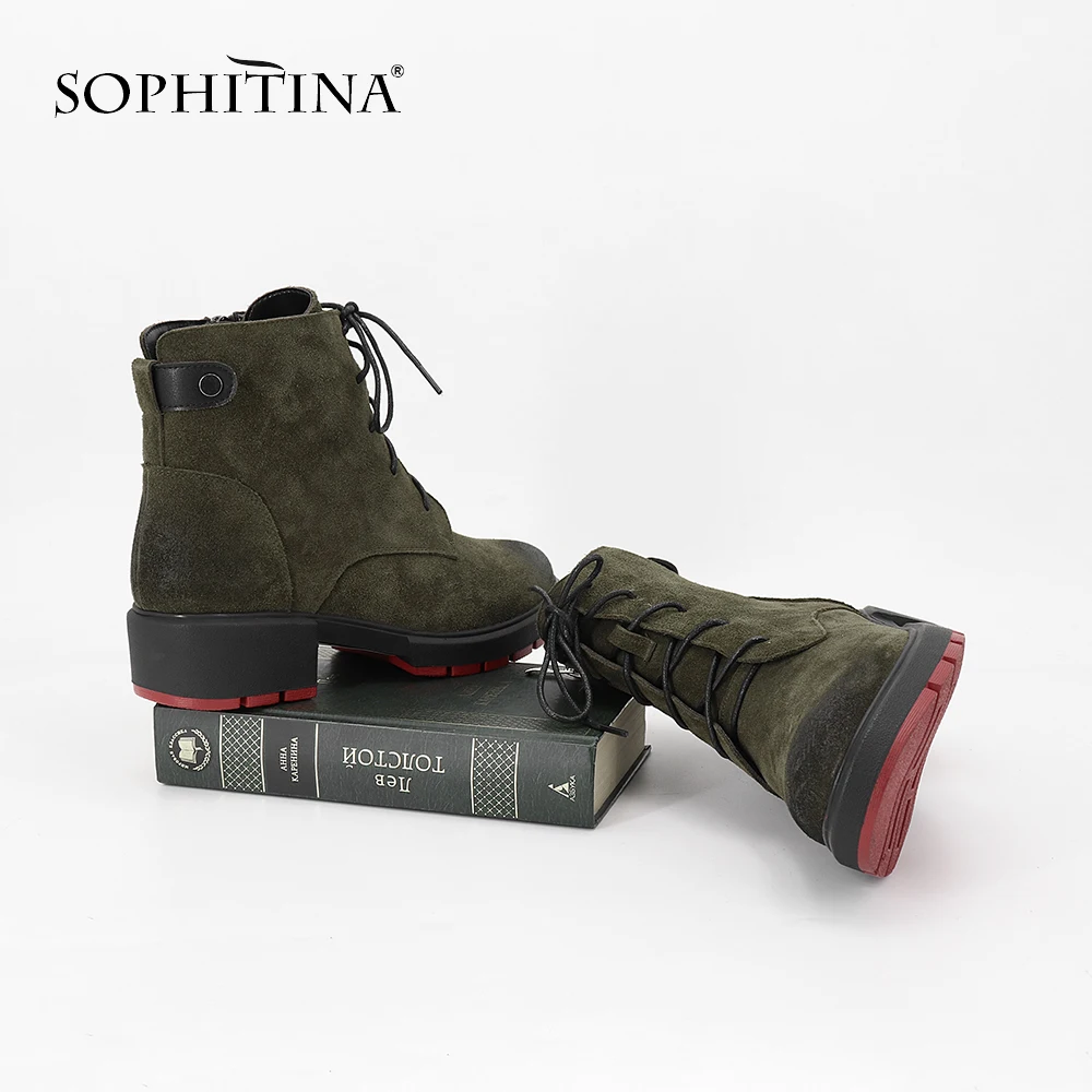 Ботинки SOPHITINA замшевые однотонные удобные короткие тёплые из воловьей кожи на