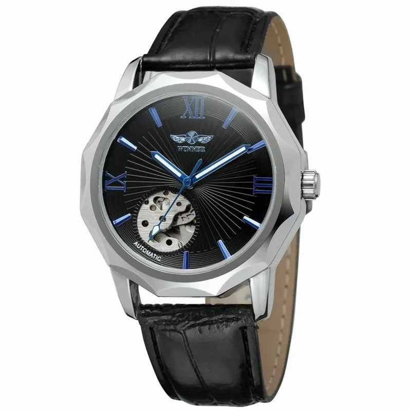 Fashion Winner Brand Blue Ocean Geometry Design Transparent Skeleton Dial Mens Watch Luxury Automatic Casual Mechanical Clock | Наручные