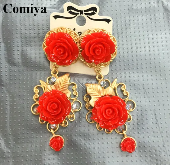 Женские винтажные серьги Comiya элегантные с красным цветком розы в американском