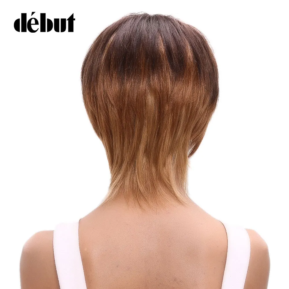 Debut Brazilian Straight Hair Short Human Brown Blonde Wigs For Women Ombre Party Free Shipping | Шиньоны и парики