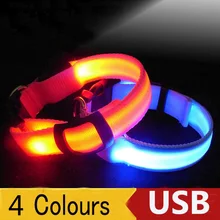 USB Перезаряжаемый светодиодный ошейник для собак, мигающий светящийся безопасный светильник, нейлоновые аксессуары для ошейника питомца, светодиодный ошейник для собак