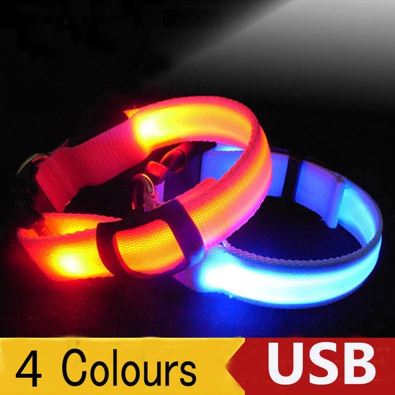 Светодиодный ошейник для собак перезаряжаемый от USB мигающий светящийся