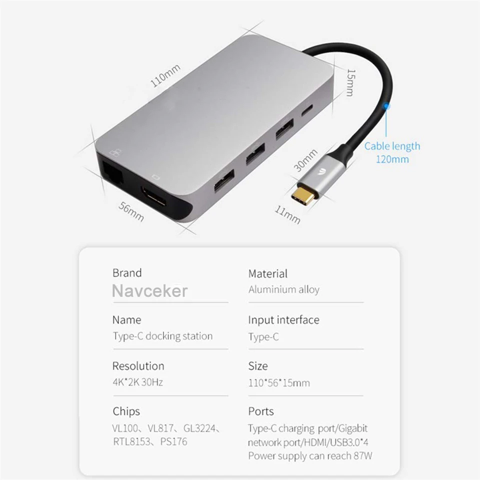 Usb хаб 10 в 1 адаптер Thunderbolt 3 Type C док станция порта USB 0 4K HDMI 1080P VGA RJ45 Gigabit Ethernet для Macbook