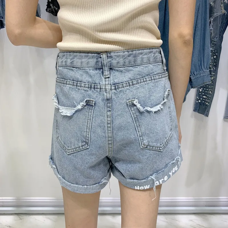 High Street Korean Summer Female Chain Tassel Embroidered Flares Wide Leg Shorts Waist Hole Ripped Fashion Casual | Женская одежда