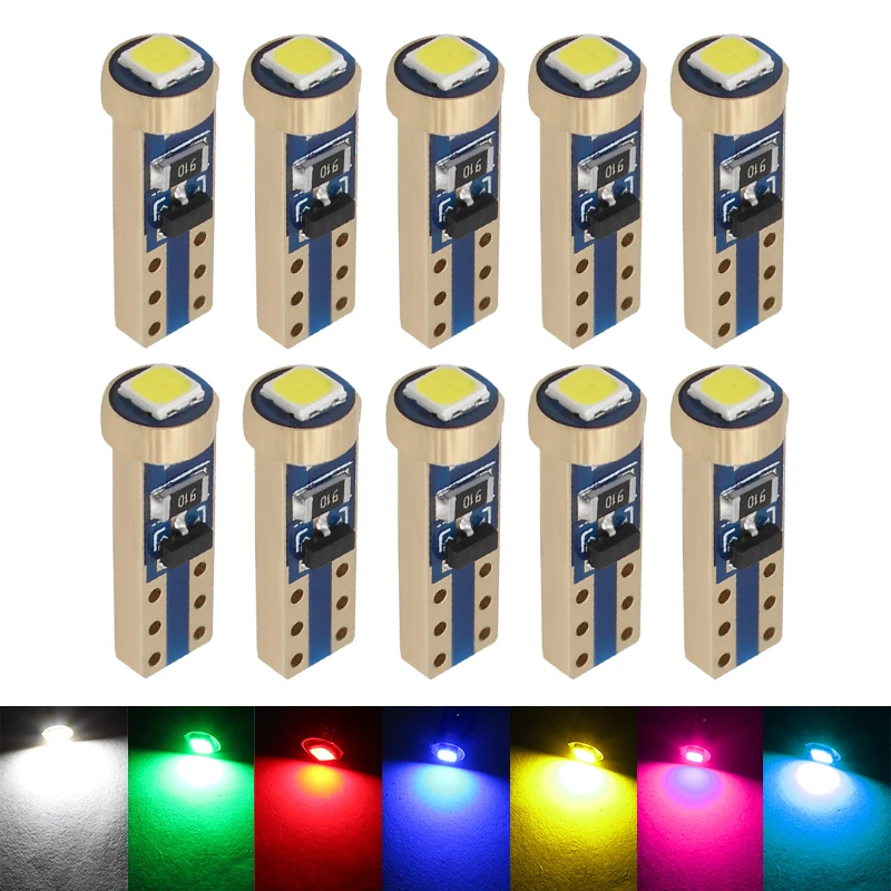 

10pcs T5 W3W 3030 1 SMD LED Canbus Light 37 73 74 Wedge Instrument Panel Dashboard Gauge Lamp Dash LED Bulbs Blue Red Pink