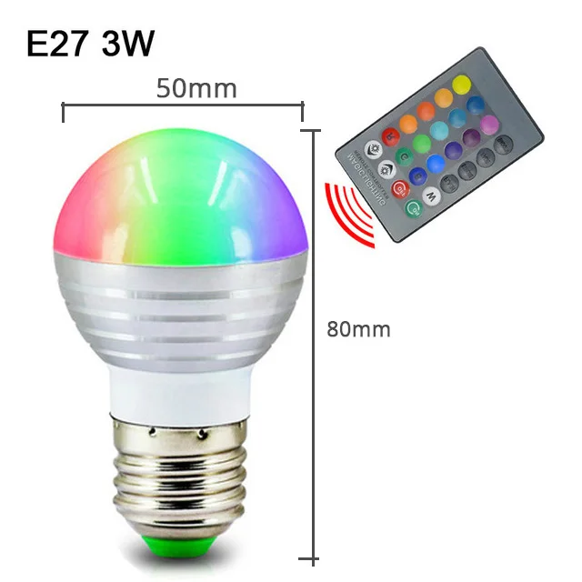 3 Вт, 5 Вт, 7 Вт, 10 Вт, RGB led лампа, светильник, E14, E27, пузырьковый шар, лампа, AC85-265V, волшебный праздник, bombilla, Светодиодный точечный светильник, лампа+ ИК-пульт дистанционного управления - Испускаемый цвет: Type1 3W E27 RGB