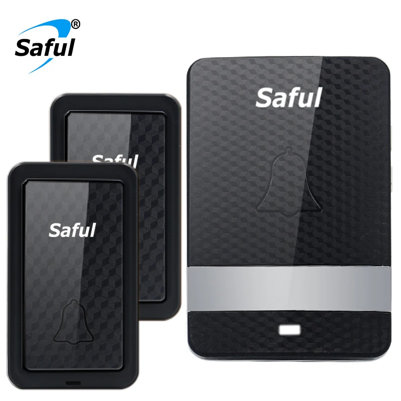 Saful Self-powered Waterproof Wireless Doorbell no battery long distance 2 Outdoor Button +1 Indoor Receiver EU/US/UK/AU plug |