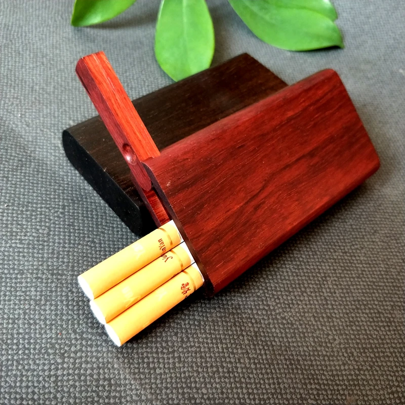 

Slippery Mahogany Retro Manual Cigarette Box Fine Wooden Cigarette Case