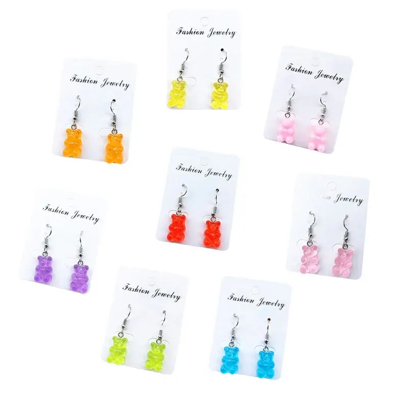 1 Pair Creative Cute Mini Gummy Bear Earrings Minimalism Cartoon Design Female Ear Hooks Danglers Jewelry Gift