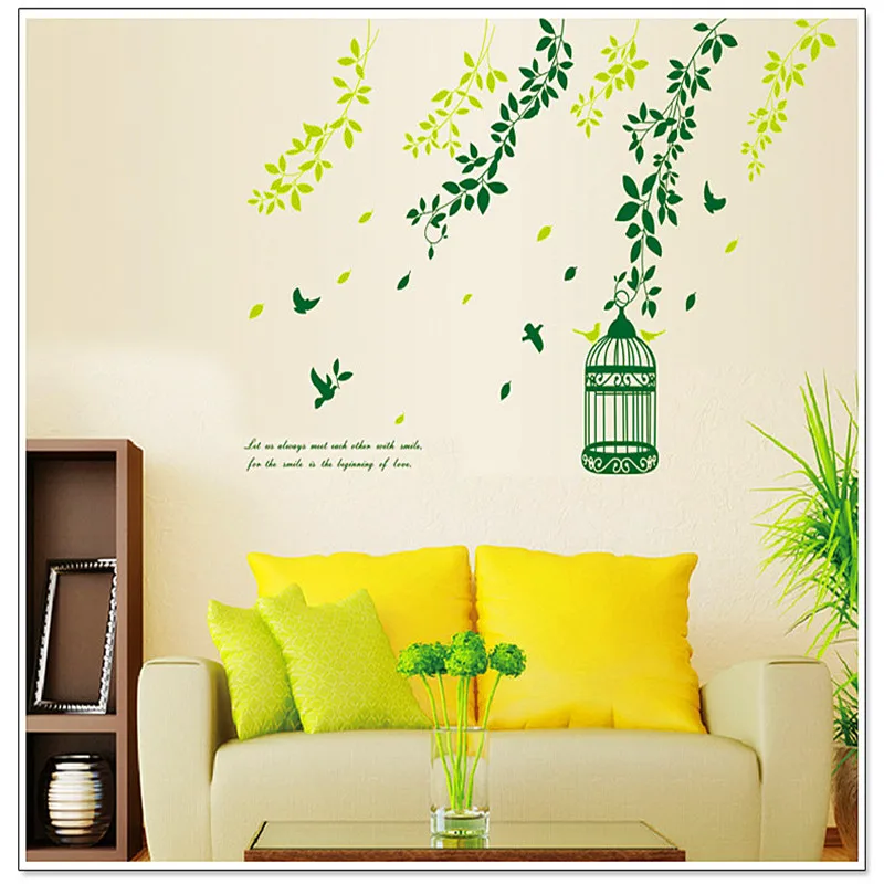 Теплый зеленый клетка птицы гостиной фон украшения съемные настенные наклейки |