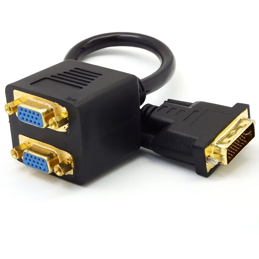 Высокое качество DVI-I 24 + 5 контактов папа 2 двойной VGA Женский монитор адаптер