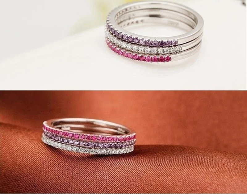New Arrival 1pc/bag Single Style Row of Drill String Ring Purple Pink White Color Round Shape for Women Wedding Gifts | Украшения и