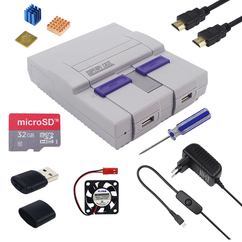 Чехол Retroflag SUPERPIE U Raspberry Pi чехол+ sd-карта 32 ГБ+ блок питания 3 А+ HDMI+ вентилятор+ радиатор для Raspberry Pi Retropie