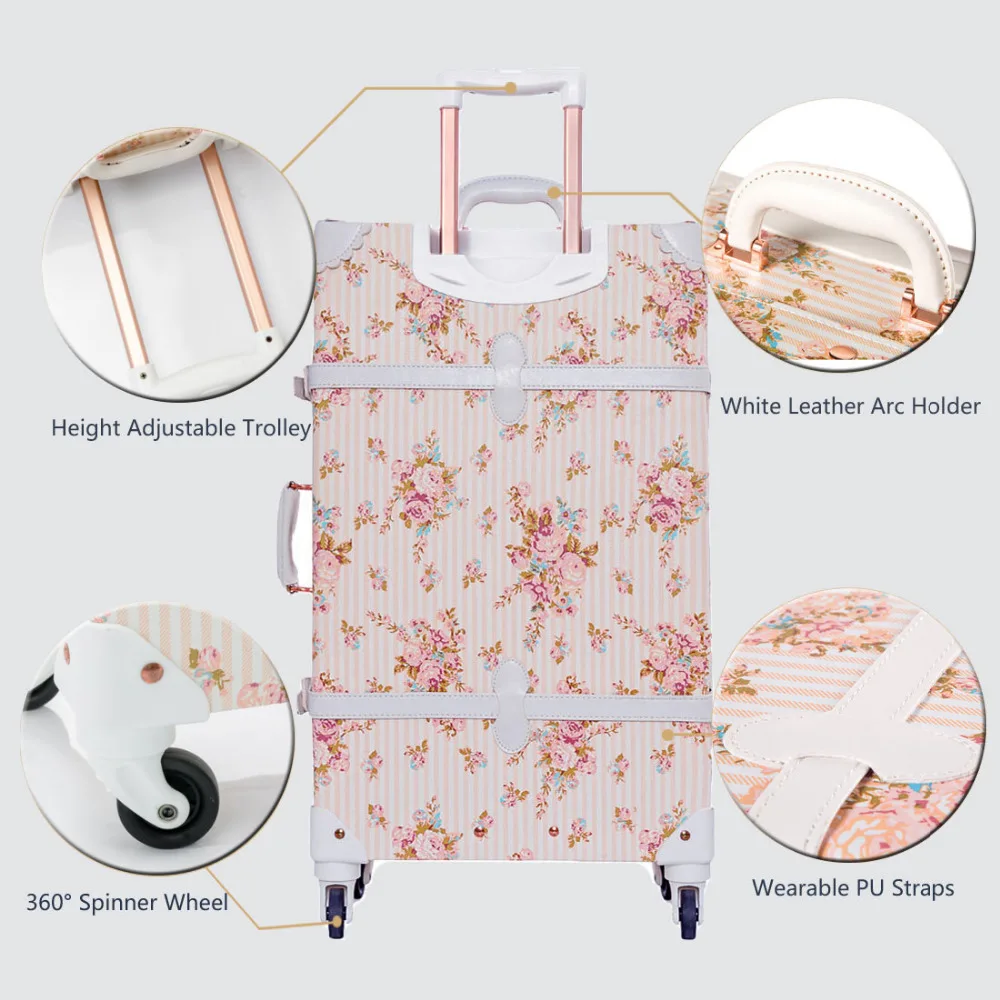COTRUNKAGE Цветочная Valise 20 &quot 26&quot дизайнерский Pu кожаный женский винтажный чемодан