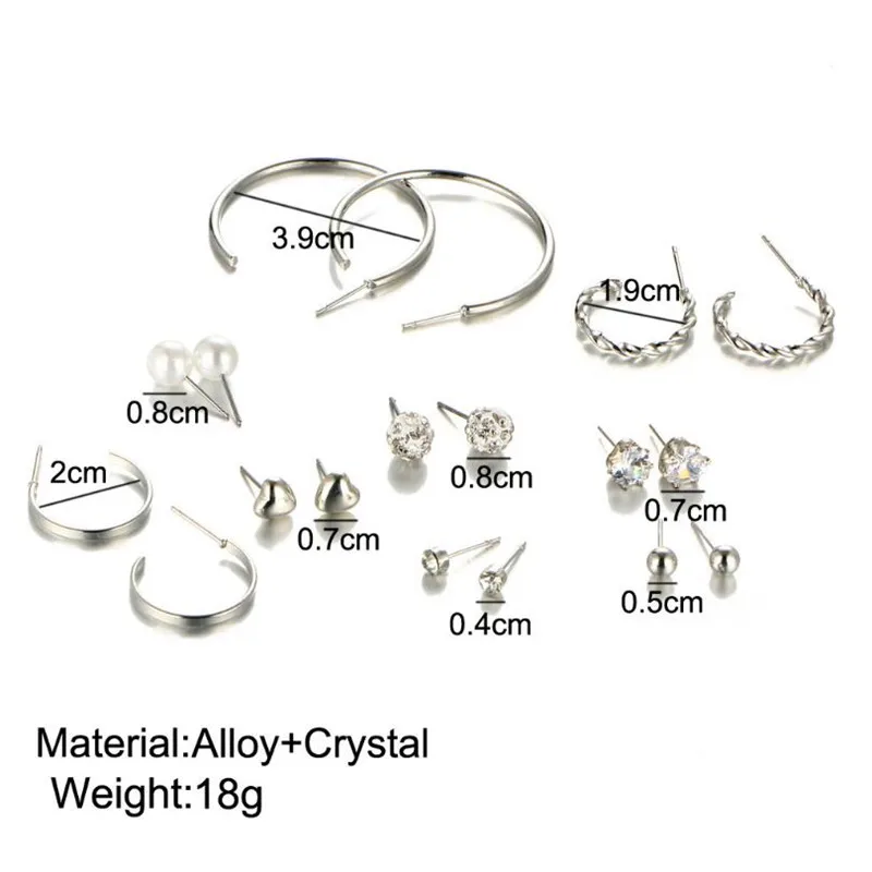 2018 Newest Simulated Pearl Golden Stud Earrings For Women Vintage Round Jewelry Boho Crystal Heart Earring Sets 9 Pairs/Set | Украшения и