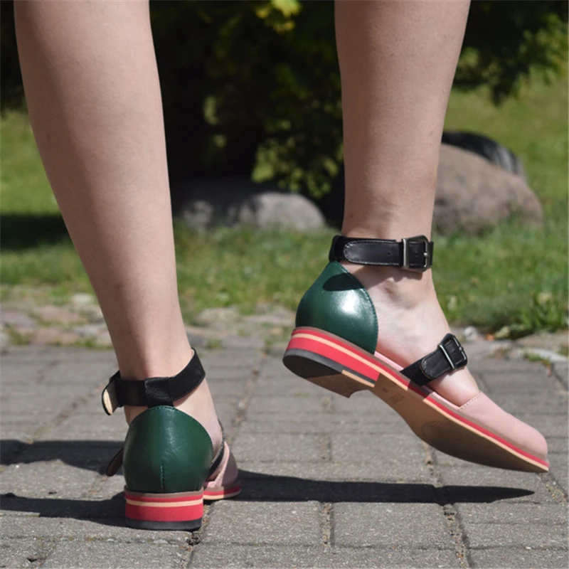 

Genuine sheepskin Leather brogue yinzo lady flats Sandals shoes vintage handmade oxford shoes for women blue white 2020 summer