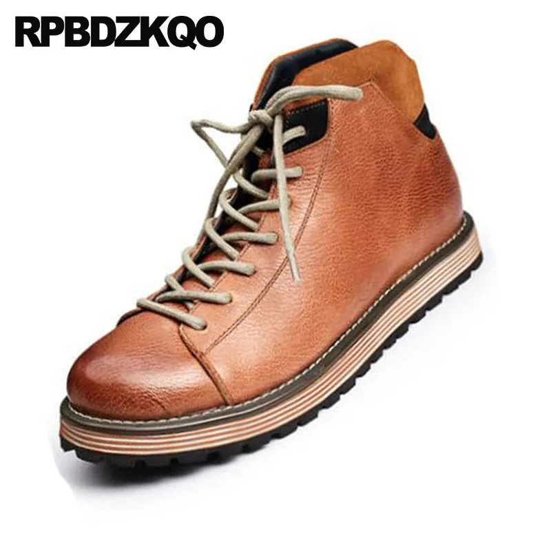 Мужские ботинки из натуральной кожи коричневые на платформе толстой подошве со