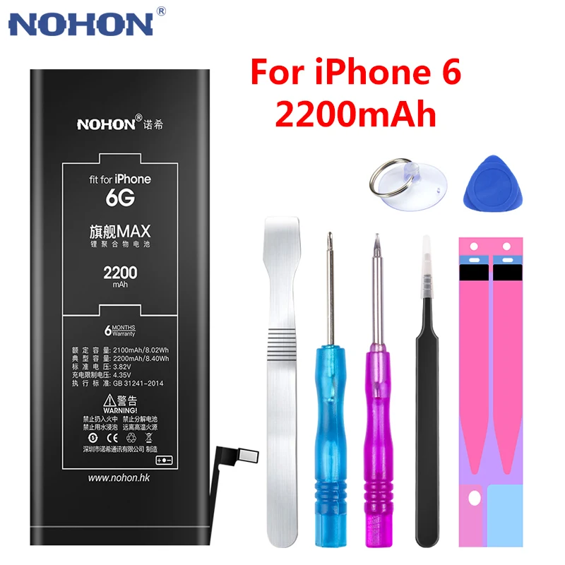 NOHON аккумулятор для Apple iPhone X, 8, 7, 6, 5S, 5C, сменная батарея большой емкости, литий-полимерная батарея для iPhone8, 6G, бесплатные инструменты - Цвет: For iPhone 6 Battery