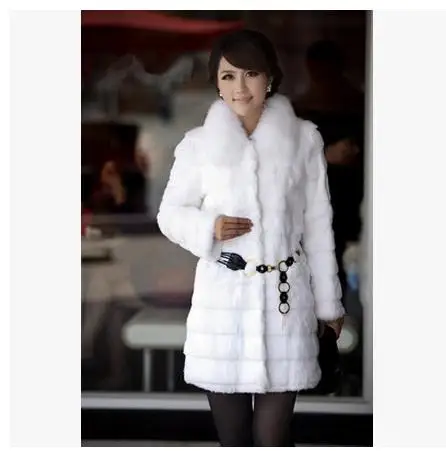 Черная/белая женская длинная куртка из искусственного меха кролика Рекс