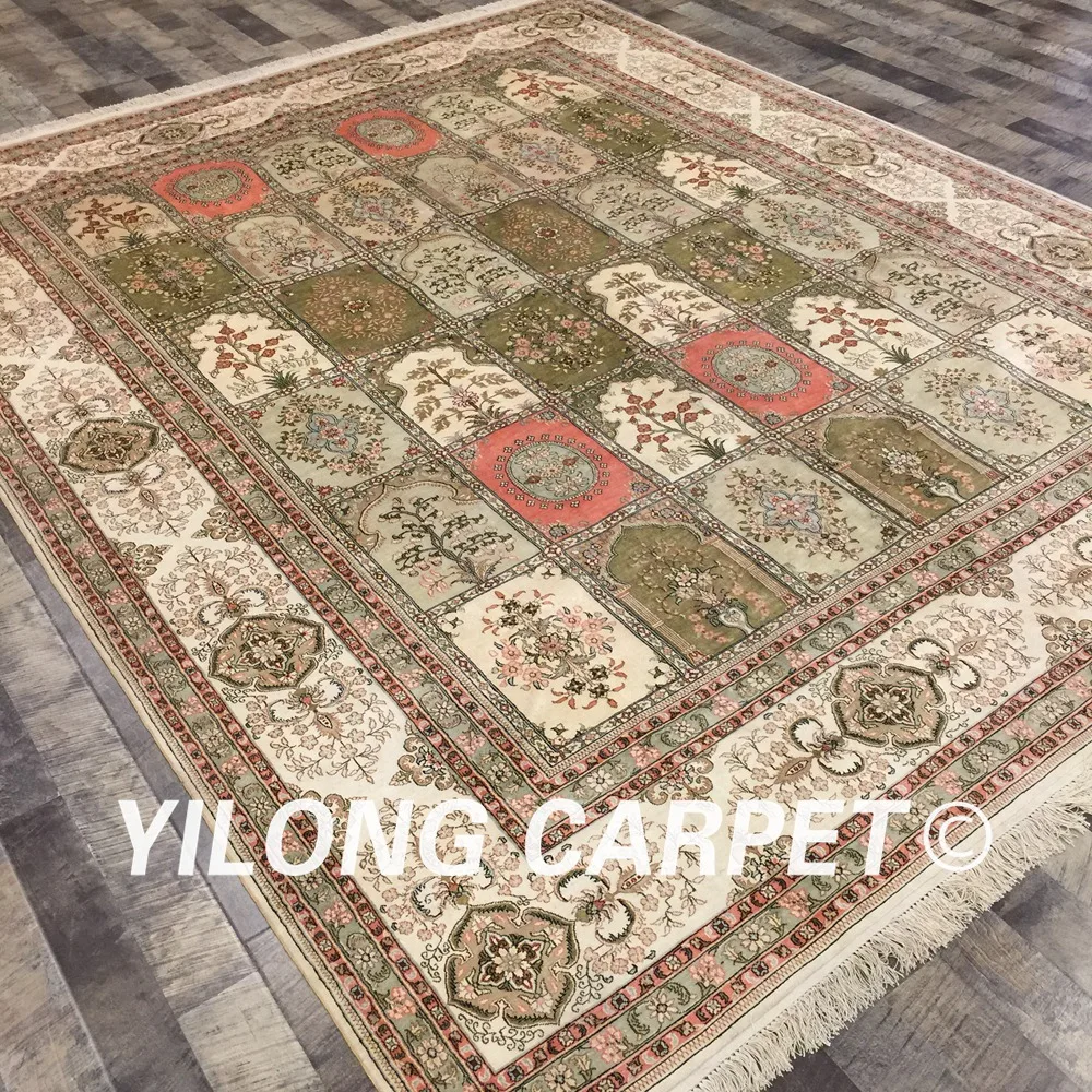 Yilong 8'x10' ручной работы персидский шелковый ковер четыре сезона сад сцена