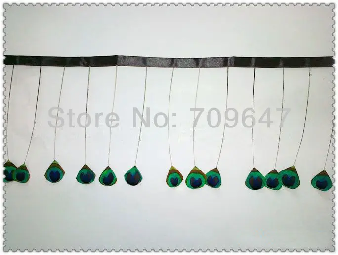 

Freeshipping! 2Meters/lot Exquisite Peacock Feather Trim Scissors Arts Peacock feather Fringe Height 11cm with 72pcs Peacock eye