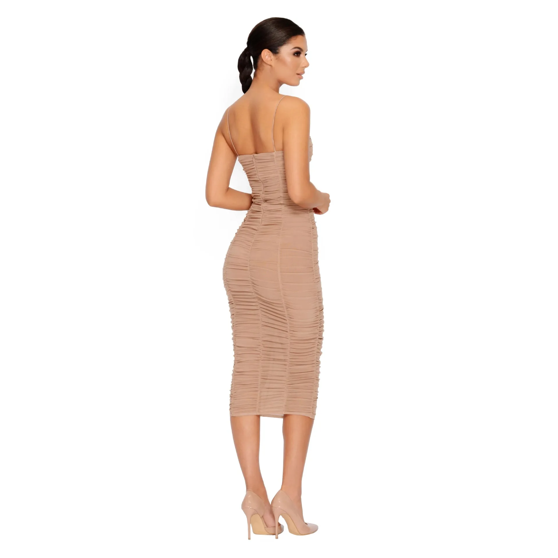 Сексуальное облегающее вечернее платье с рюшами для женщин на бретельках