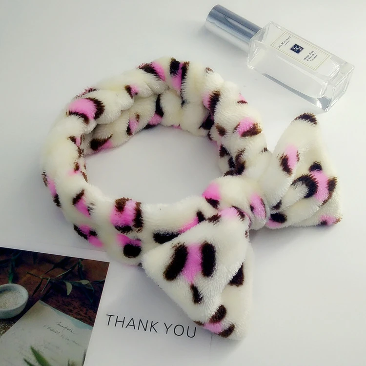 Pink Leopard Pattern Аксессуары для волос с буквенным принтом OMG, ободки для женщин, коралловый флис, мягкий бант, для девушек, для мытья лица, заколки для волос, повязки для волос, головные уборы - Цвет: Pink Leopard Pattern