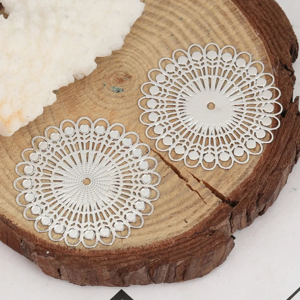 DoreenBeads Fashion Iron Based Alloy Filigree Stamping Connectors Flower Silver Color Gold DIY Charms 32mm Dia 10 PCs | Украшения и