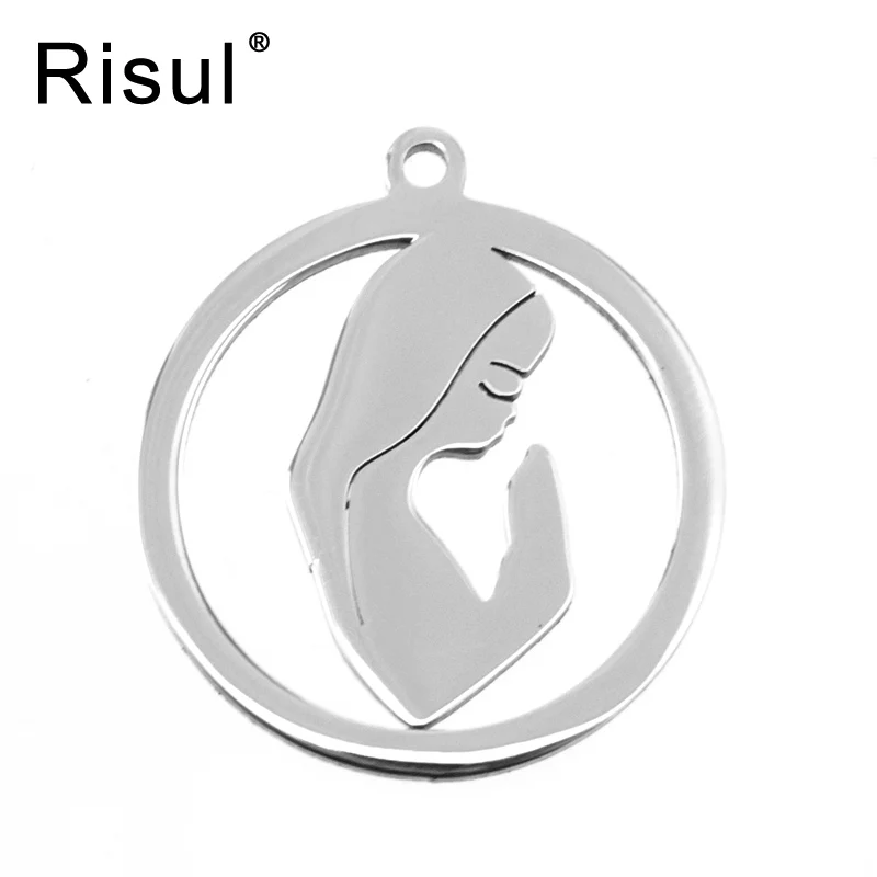 100pcs Risul Blessed Virgin Mary Charm round pendant diy jewelry making Stainless steel necklace mirror polish wholesale