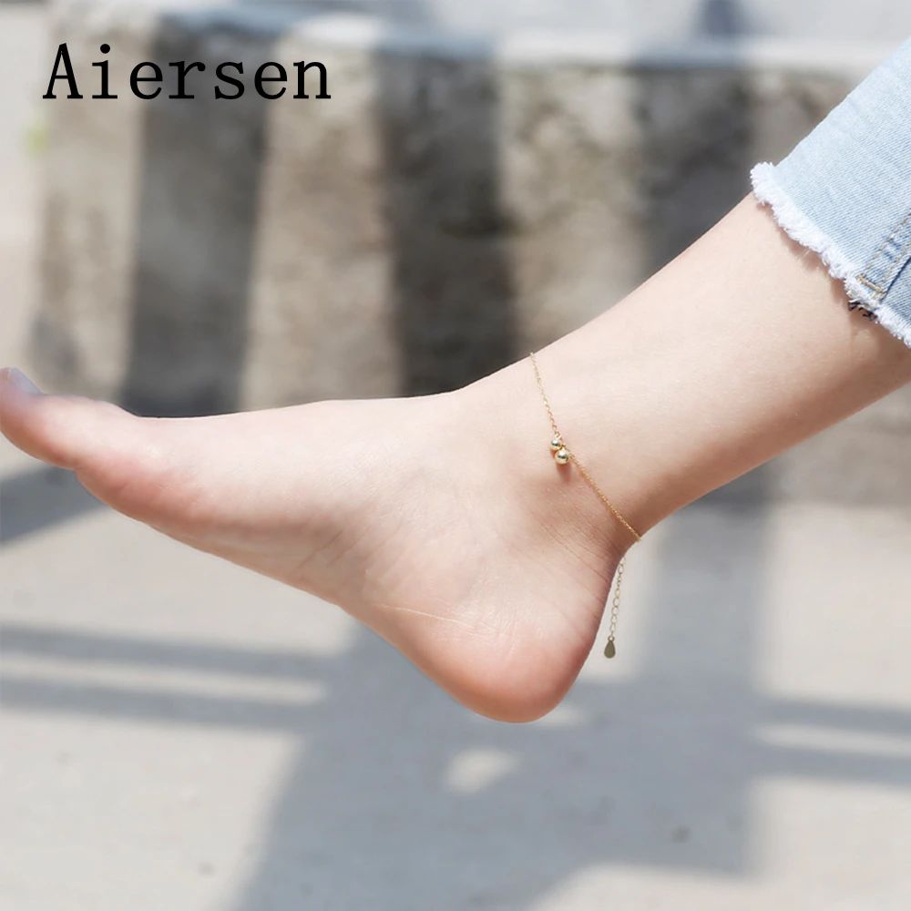 Aiersen 925 пробы серебряный с бусинами цепочка ножной браслет для женщин S925 на