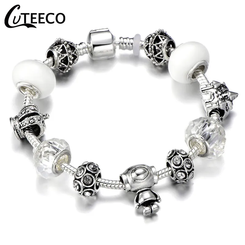 CUTEECO 925, модный серебряный браслет с шармами, браслет для женщин, Хрустальный цветок, сказочный шарик, подходит для брендовых браслетов, ювелирные изделия, браслеты - Окраска металла: AJ3043