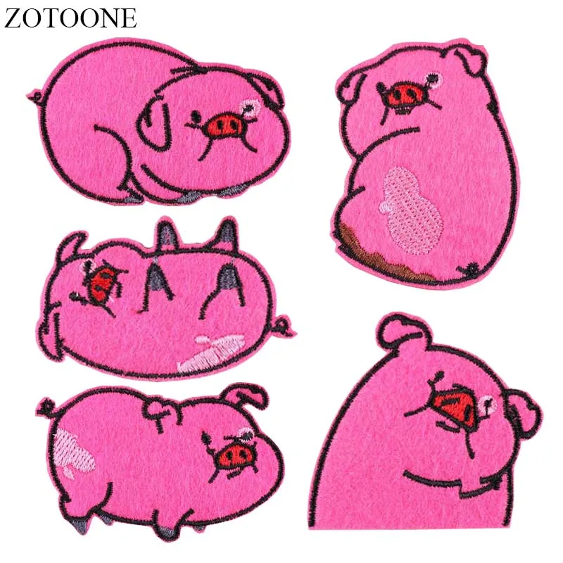 

ZOTOONE Lovely Pink Pig Patch Stickers Iron on Animal Patches for Backpack Embroidery Badge Stripe on Clothes DIY Applique