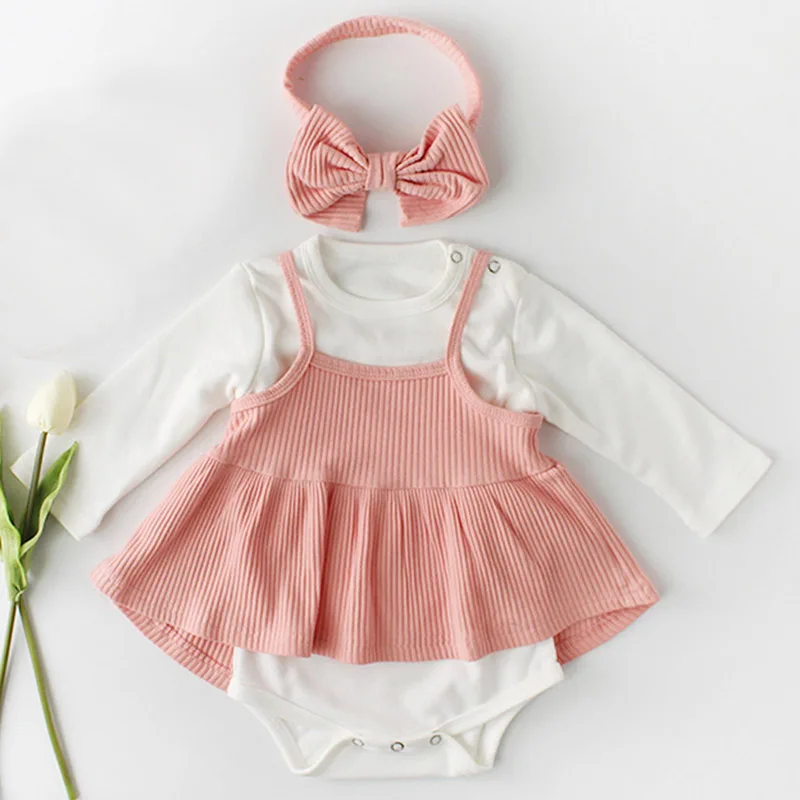 86003 Pink Комбинезоны для маленьких девочек, коллекция года, Осенние хлопковые комплекты одежды костюм из 2 предметов розовый и белый комбинезон с длинными рукавами для новорожденных+ шапочка, комбинезон для малышей - Цвет: 86003 Pink