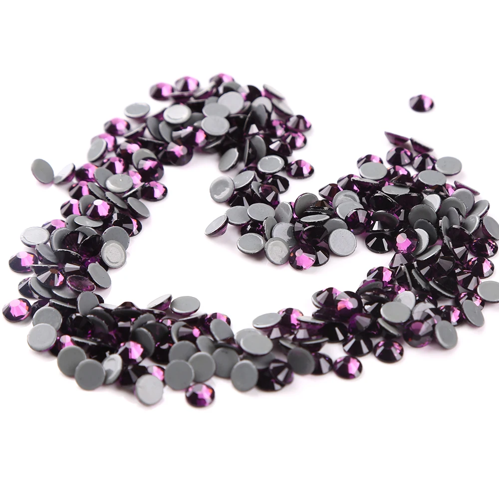 

High-Quality Dark Amethyst Hot Fix Rhinestones Crystal AB SS6 To SS30 Flatback Grey Hotfix Rhinestones For Bags,Garment