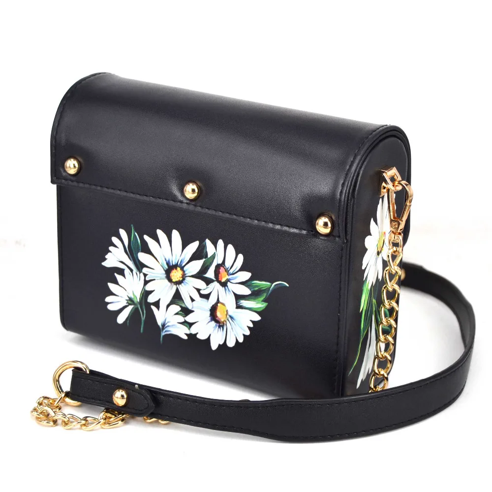 Желтая сумка с цветочным принтом из искусственной кожи клапаном женская на ремне