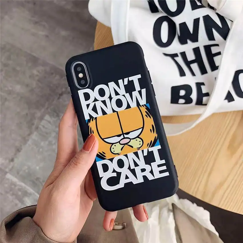 For iPhone XR XS MAX 8 7 6s Plus Phone Cases Full Back Covers Funny Yellow Garfield Lazy Cats Cartoons Pattern Fundas Coque Capa |