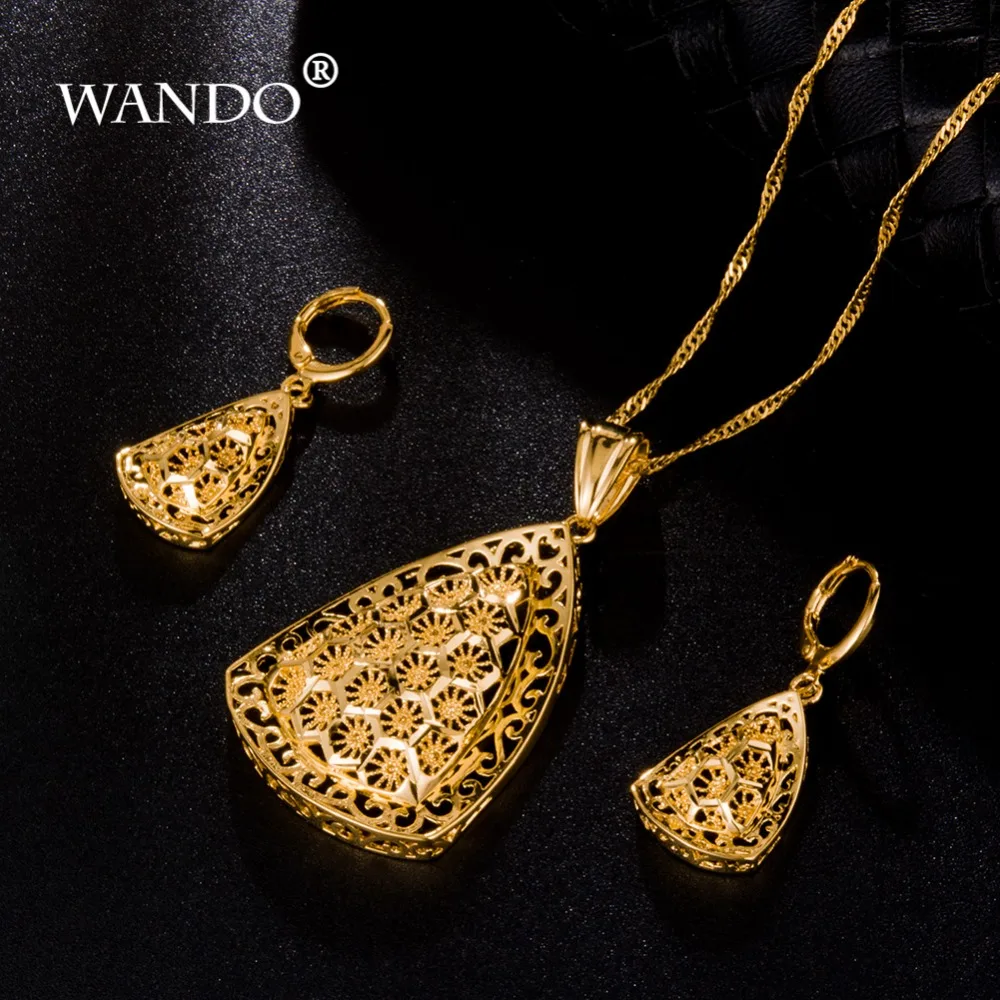 WANDO 24k модное колье золотого цвета женское ожерелье серьги набор Эфиопии из
