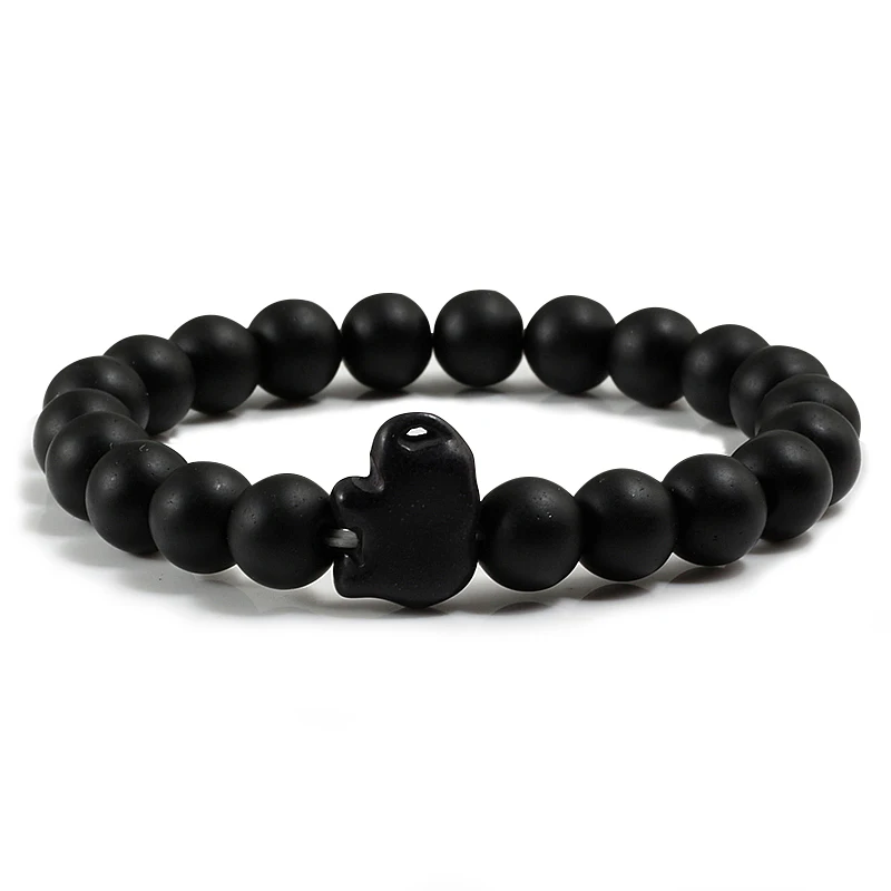 Matte Black Шарм Boho голубой бирюзовый слон Браслеты Натуральный Камень 8 мм браслеты из бисера Винтажные Ювелирные изделия для медитации браслет подарок для женщин - Окраска металла: Matte Black